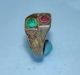 Old Antique Medieval Bronze Finger Ring With Green And Red Colored Glass (ap26) Roman photo 2