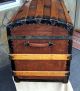 Antique Vintage Steamer Trunk Chest Dome Top Leather Trunk With Tray 1800-1899 photo 2