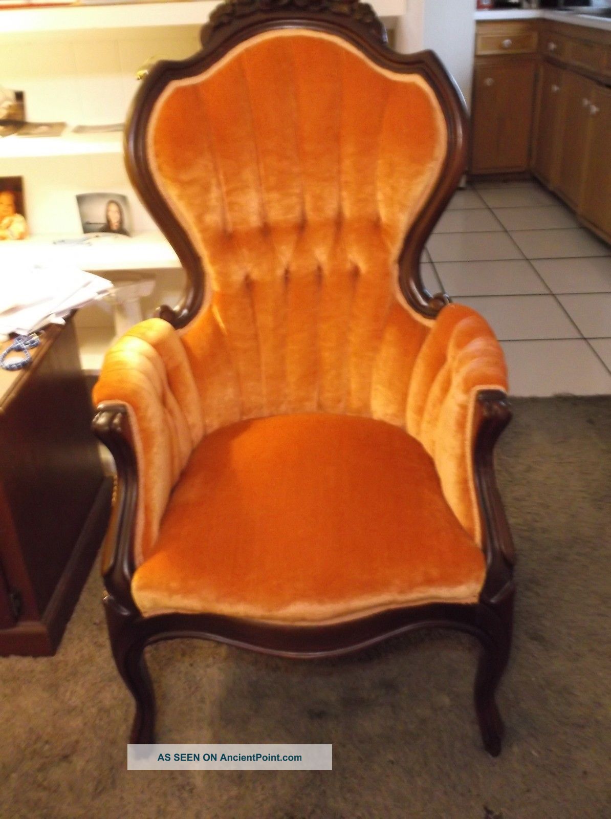 No Tags1900 - 1950 America Orange Velvet Old Victorian Spoon Back Chair 2 1900-1950 photo