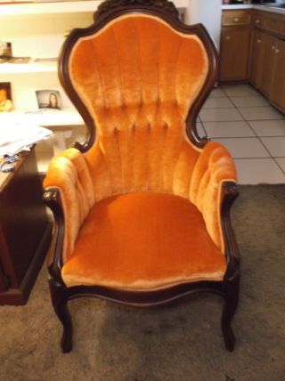 No Tags1900 - 1950 America Orange Velvet Old Victorian Spoon Back Chair 2 photo
