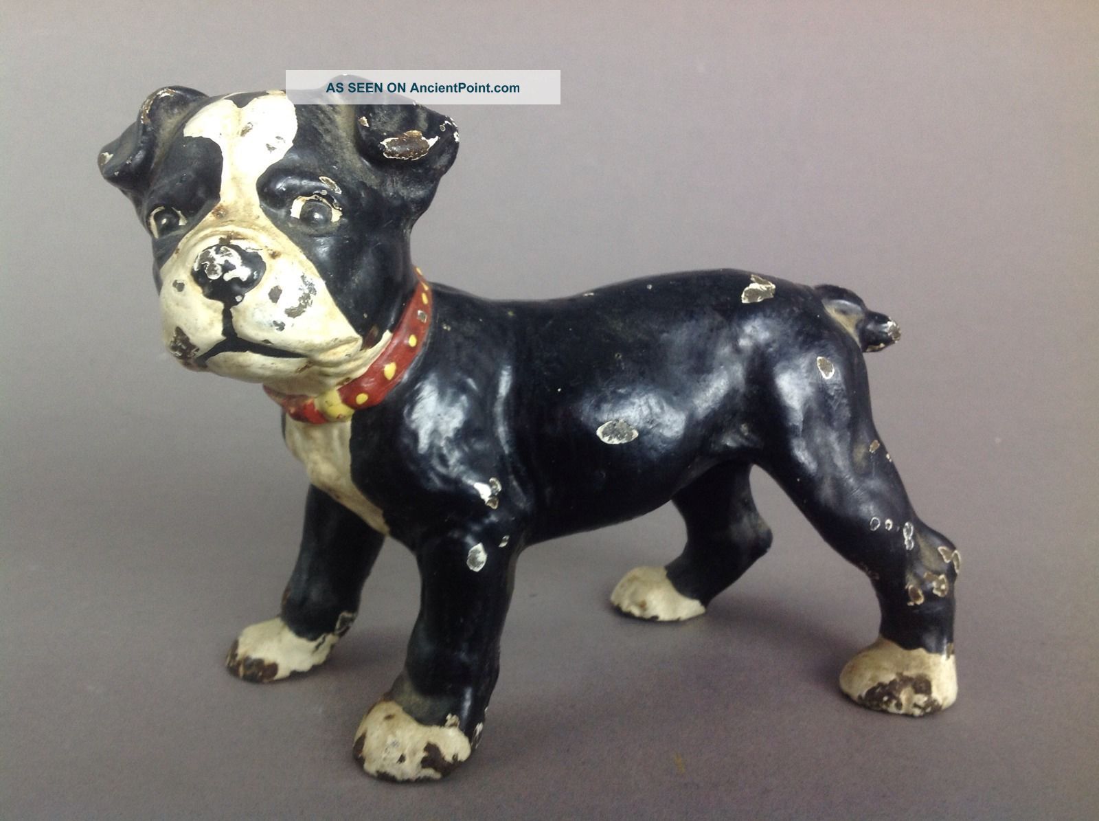 Rare Antique Boston Terrier Puppy Dog Solid Figure Cast Iron Hubley Doorstop Metalware photo