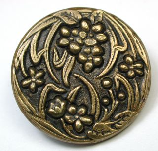 Antique Brass Button Art Nouveau Floral Clusters - Lovely 1 Inch photo