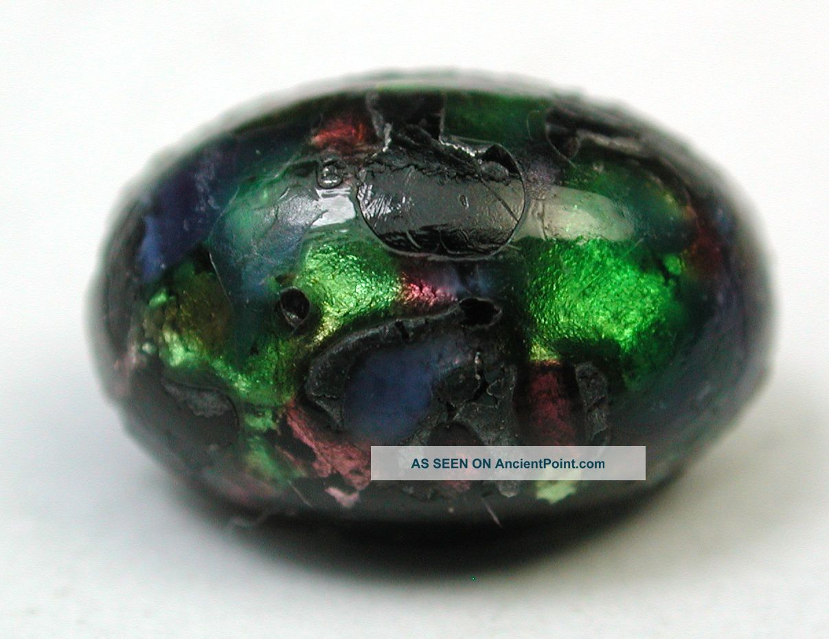 Antique Leo Popper Glass Button Oval W Green & Pink - Pretty Buttons photo