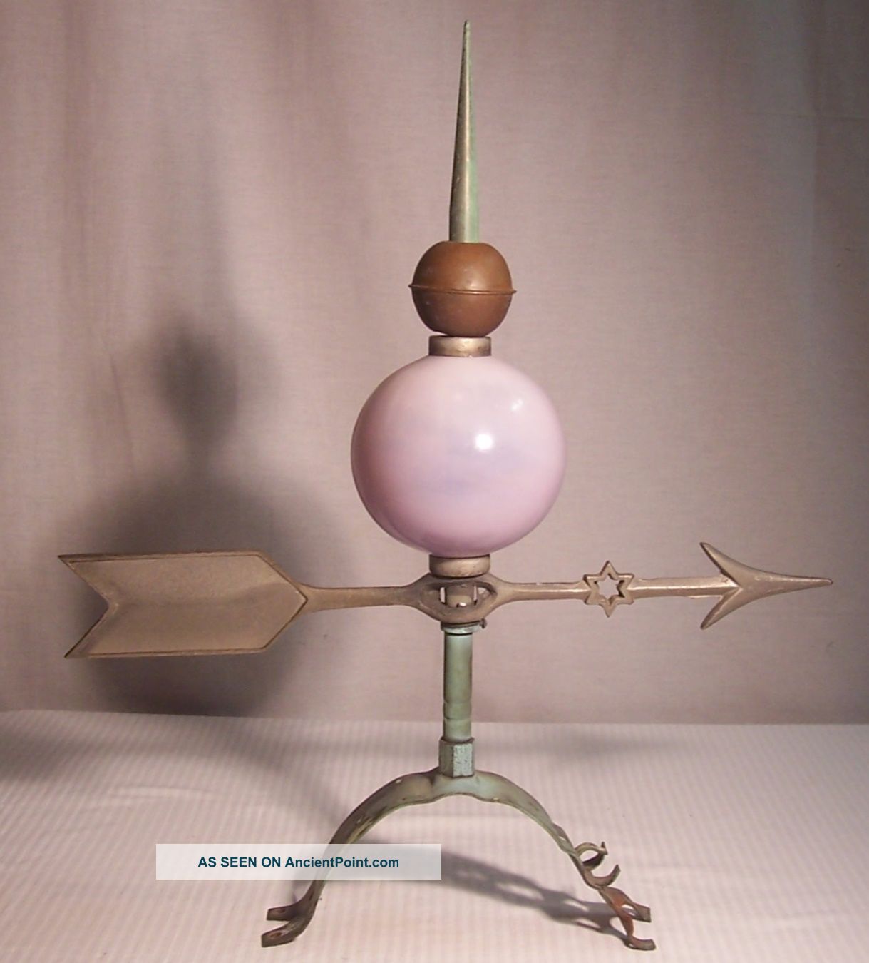 Antique Old Lightning Rod Weathervane Arrow Star Lavender Ball Copper Usa D59 Weathervanes & Lightning Rods photo