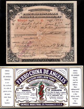 June 5&6 1928 Prohibition Prescription For 1pt Whiskey,  Medicine Label photo