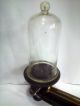French 19c Mahogany & Brass Vacuum Pump W/ Glass Bell Jar Sphere Test Other photo 1