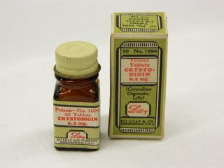Vintage Eli Lilly Crystodigin Tablets Miniature Bottle And Box Medical Pharmacy photo