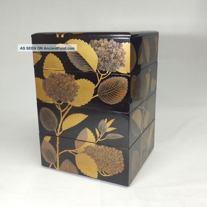 F472: Real Old Japanese Lacquer Ware Tiered Food Boxes Jubako W/togidashi - Makie. Boxes photo