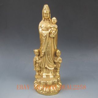 Chinese Handwork Carved Copper Buddha Statue - - - Kwan - Yin Songzi Qing Mark photo