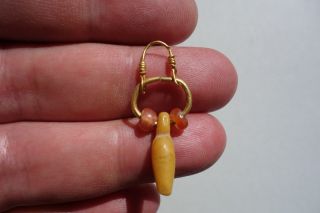 Ancient Roman 23 - 24k Gold Jewelry,  Carnelian Beads In Form Of Fertility Pendant photo