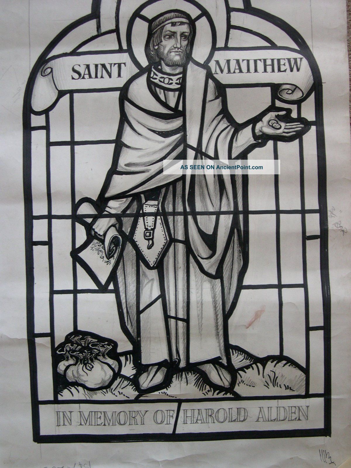 Goddard & Gibbs Stained Glass Window Design Cartoon - Saint Matthew - 1983 1900-1940 photo