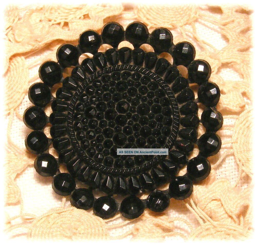 Victorian 1900 ' S Large Passementerie Mechanical Makeup Black Glass Button Buttons photo