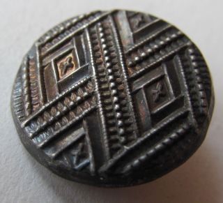 18th Century,  Repoussé,  Wood Back Tin Button With Catgut Shank,  Diamond Design photo