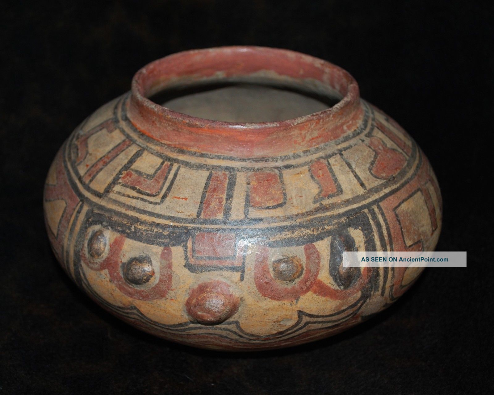 Ancient Nicoya - Vallejo Polychrome Pottery Effigy Face Bowl - Costa Rica 8 