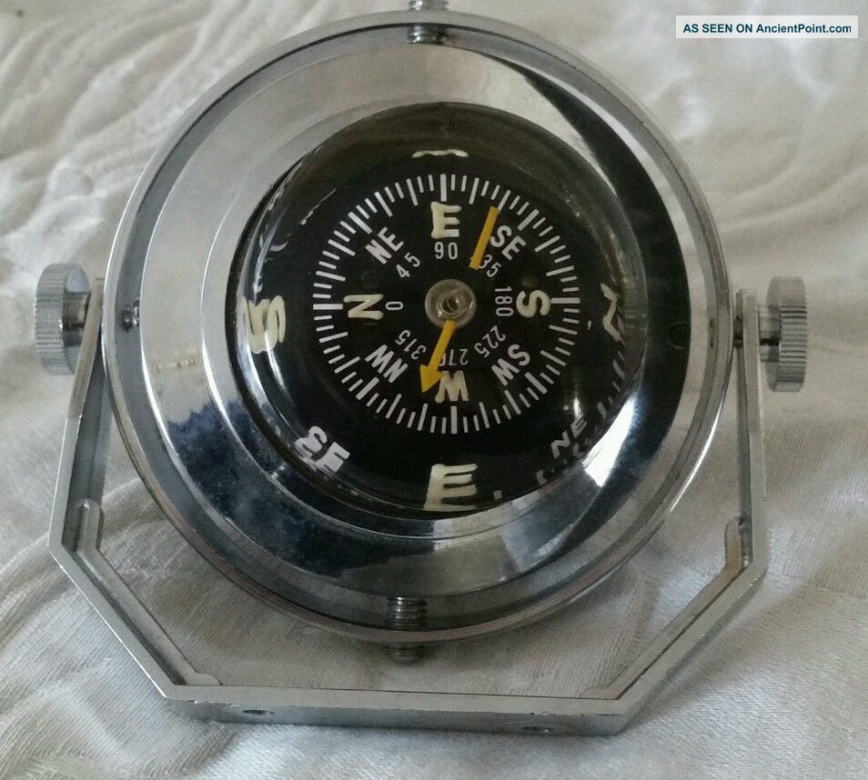 Vtg Ycm Japanese Self Leveling Small Craft Nautical Compass,  Metal Case & Handle Compasses photo