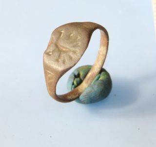 Ancient Old Bronze Ring With Bird Image (ap11) photo