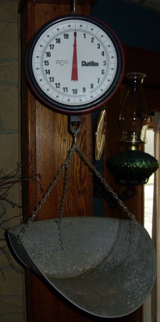 Chatillon Hanging Produce Scale Model 027a Iii W/ Galvanized Scoop 40lb Cap. photo