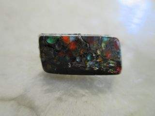 Antique Multi - Color Overlay Rectangle Twist Black Glass Leo Popper Button 1/2 