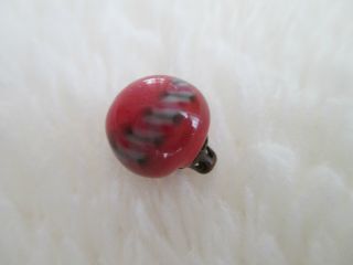 Antique Gorgeous Black White Cane Overlay Red Glass Ball Button 4way Shank 3/8 