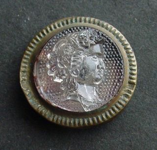 Victorian Vintage Button Glass & Brass High Relief Head photo