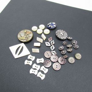 Antique White And Grey Shell Buttons And Metal Buttons photo