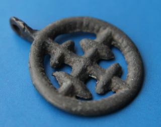 Viking Period Bronze Cross Pendant Scandinavian Norse Sun Amulet 900 - 1000 Ad F, photo