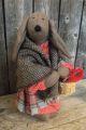 Vintage Country Primitive 1987 Easter Bunny Rabbit Doll W/ Knitting Basket Ooak Primitives photo 1