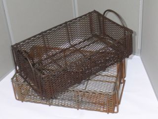 2 Vintage 1950s Heavy Duty Steel Wire Industrial Baskets/totes Distressed Metal photo