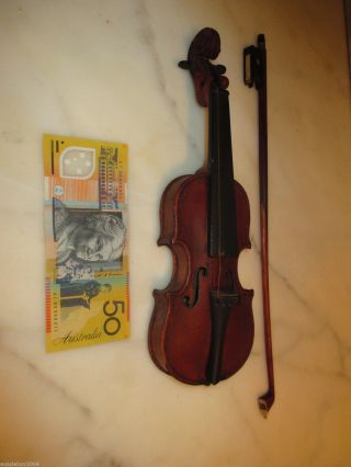 A Magnificent Antique Miniature Playing Fiddle Back Salesman Sample Violin & Bow photo