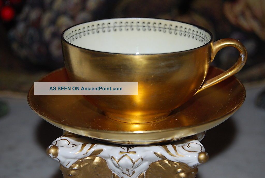 Wonderful Old Gold Painted Art Deco Style Hp Trim Coffee / Tea Cup And Saucer 6 Cups & Saucers photo