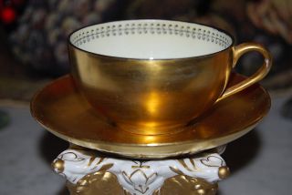 Wonderful Old Gold Painted Art Deco Style Hp Trim Coffee / Tea Cup And Saucer 6 photo