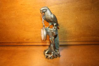 Rare Antique Bronze Parrot Macaw Pocket Watch Holder Stand Display France 1800,  S photo