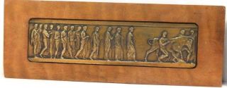 Hanging Brass Wood Plaques Relief Greek Figures Marked Westwood Chadwick photo