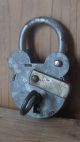 French Vintage Small Galvanised Metal Padlock & Key Locks & Keys photo 1