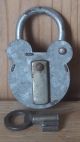 French Vintage Small Galvanised Metal Padlock & Key Locks & Keys photo 2