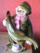Vintage Mid Century Ceramic Fisherman With Fish Figure Statue Animal Fishing Figurines photo 3