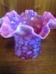 Fenton Old Dot Optic Cranberry Red Opalescent Ruffled Top Hat Vase 5 Inch Vases photo 2