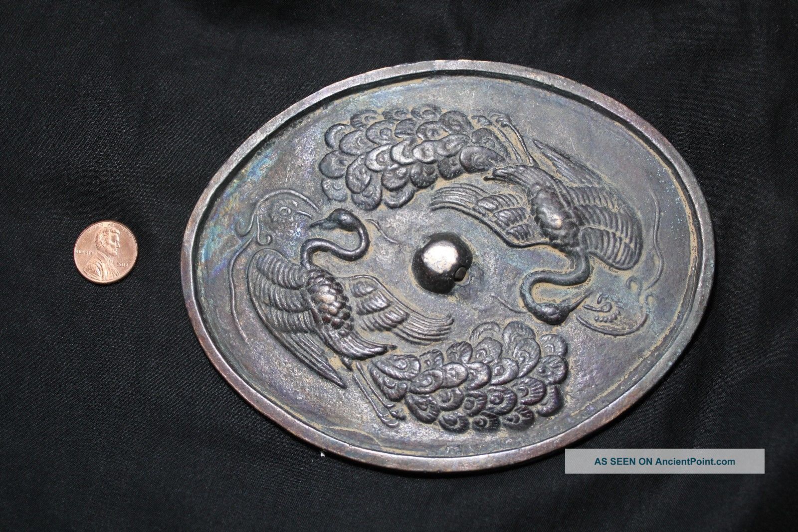 Antique Korean Joseon Dynasty Crane Bronze Mirror Korea photo