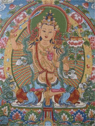 Tibet Silk/satin Wenshu Manjushri White Tara Goddess Thangka Paintings Mural Rn photo