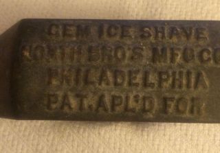 Gem Ice Shaver North Bros Mfg Co Philadelphia Vintage Primitive Collectible photo
