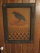 Primitive Hand Painted Crow & Berries Checkerboard Wood Door Panel By Debi Primitives photo 2