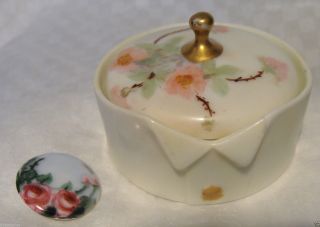 Antique Germany Hand Painted Porcelain Stud Collar Button Box/button German photo