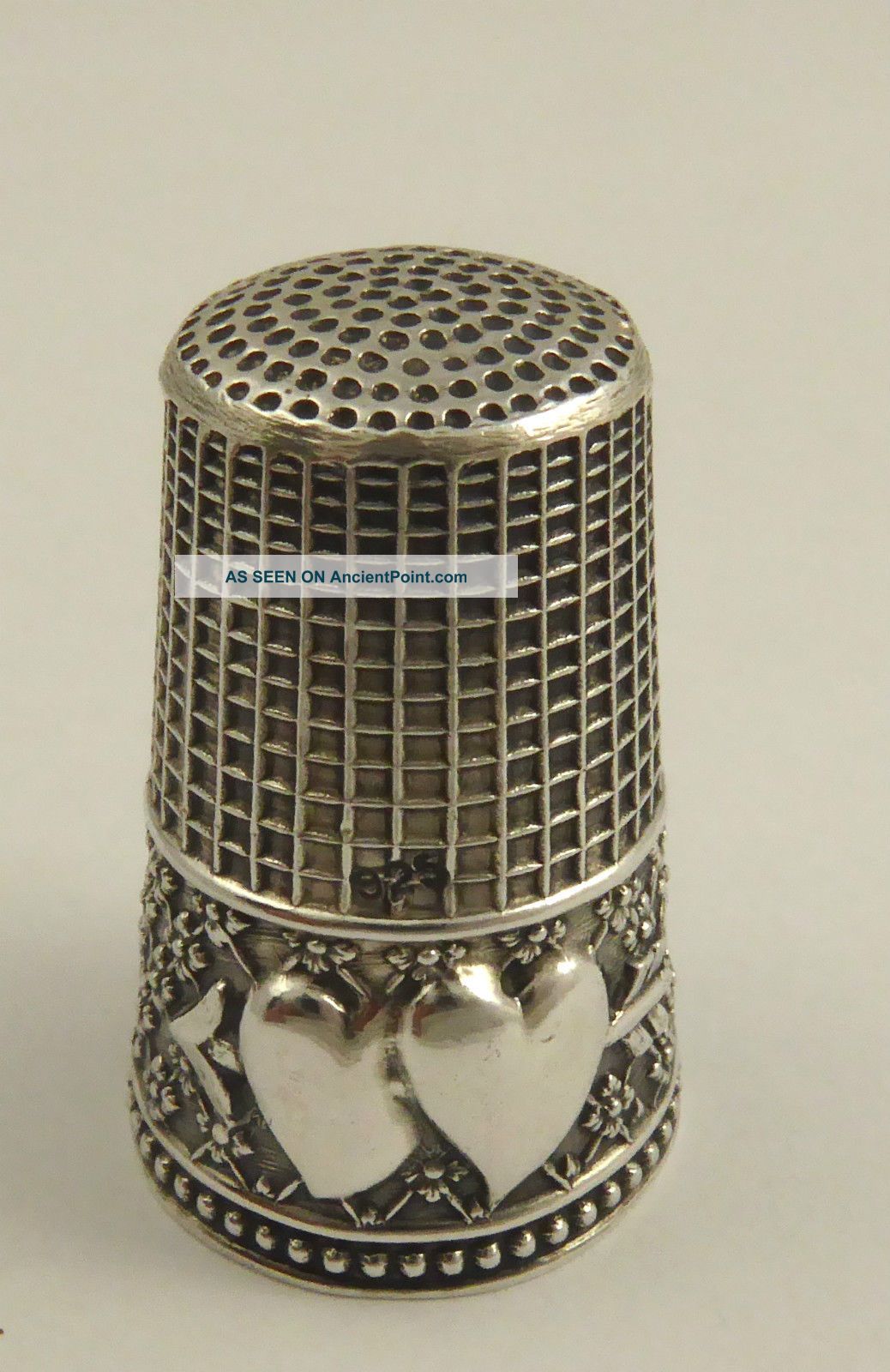 Unusual Antique 1900s Solid.  925 Silver Thimble With Hearts And Arrow Layby Ava Sterling Silver (.925) photo