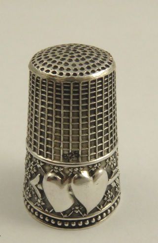 Unusual Antique 1900s Solid.  925 Silver Thimble With Hearts And Arrow Layby Ava photo