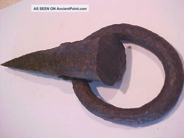 Antique Hand Forged Iron Spike With Ring - Logging? Farm Tool Primitives photo