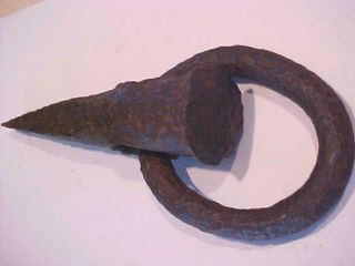 Antique Hand Forged Iron Spike With Ring - Logging? Farm Tool photo