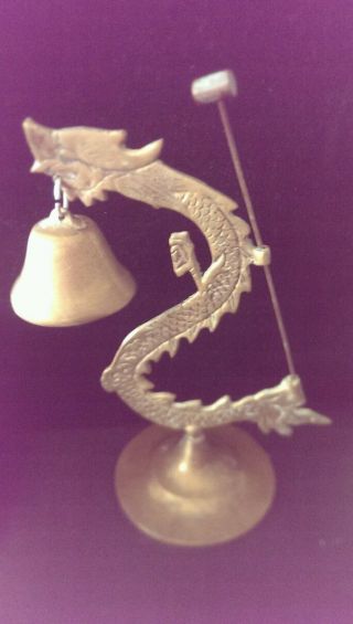 Vintage Chinese Brass Dragon Counter Bell & Mallet Desk Counter Vintage Gong photo