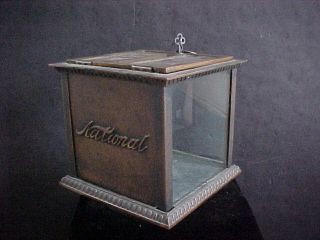 Antique National Cash Register Receipt Box - Iron & Glass With Key photo