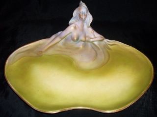 Austria Amphora Porcelain Art Nouveau Water Nymph On Lilly Pad Tray photo