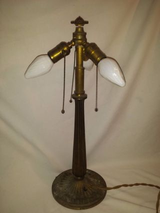Antique Brass Signed Bradley And Hubbard Table Lamp 3 Socket - photo